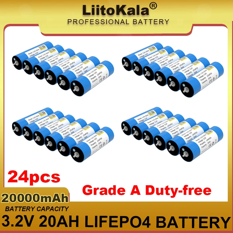 

24pcs Grade A 3.2V 20Ah Battery LiFePO4 phosphate Cell for 12V 24V Motorcycle Car motor batteries Modification Inverter TAX FREE