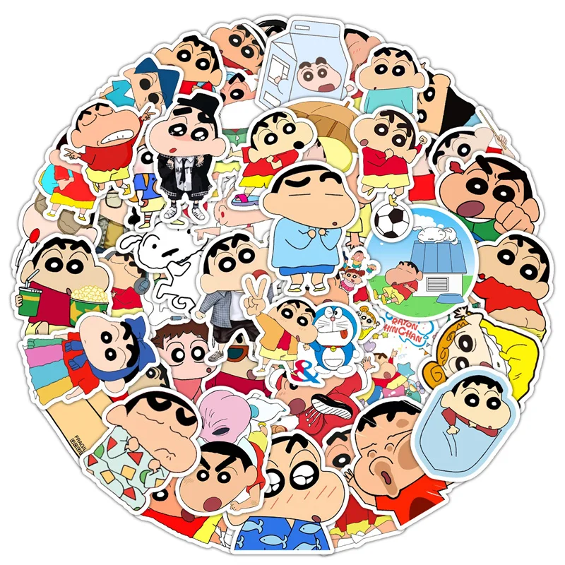 50pcs Anime Crayon Shinchan Stickers Cartoon Stickers Toy Laptop Motorcycle Suitcase Sticker Kids Christmas Birthday Party Gift