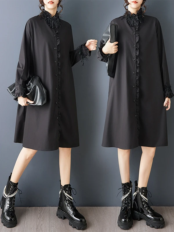 Authentiek lente-herfst los gesplitst ontwerp Faion irt Dr k Sle houten ontwerp katoen lange Sve button-up