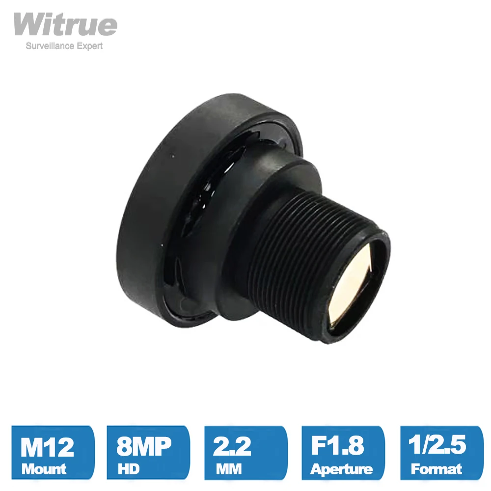 Witrue 8MP 2.2mm CCTV Lens 1/2.5 Inch IR No-Distortion F1.8 M12 Mount with 650nm IR filter for AHD IP Camera