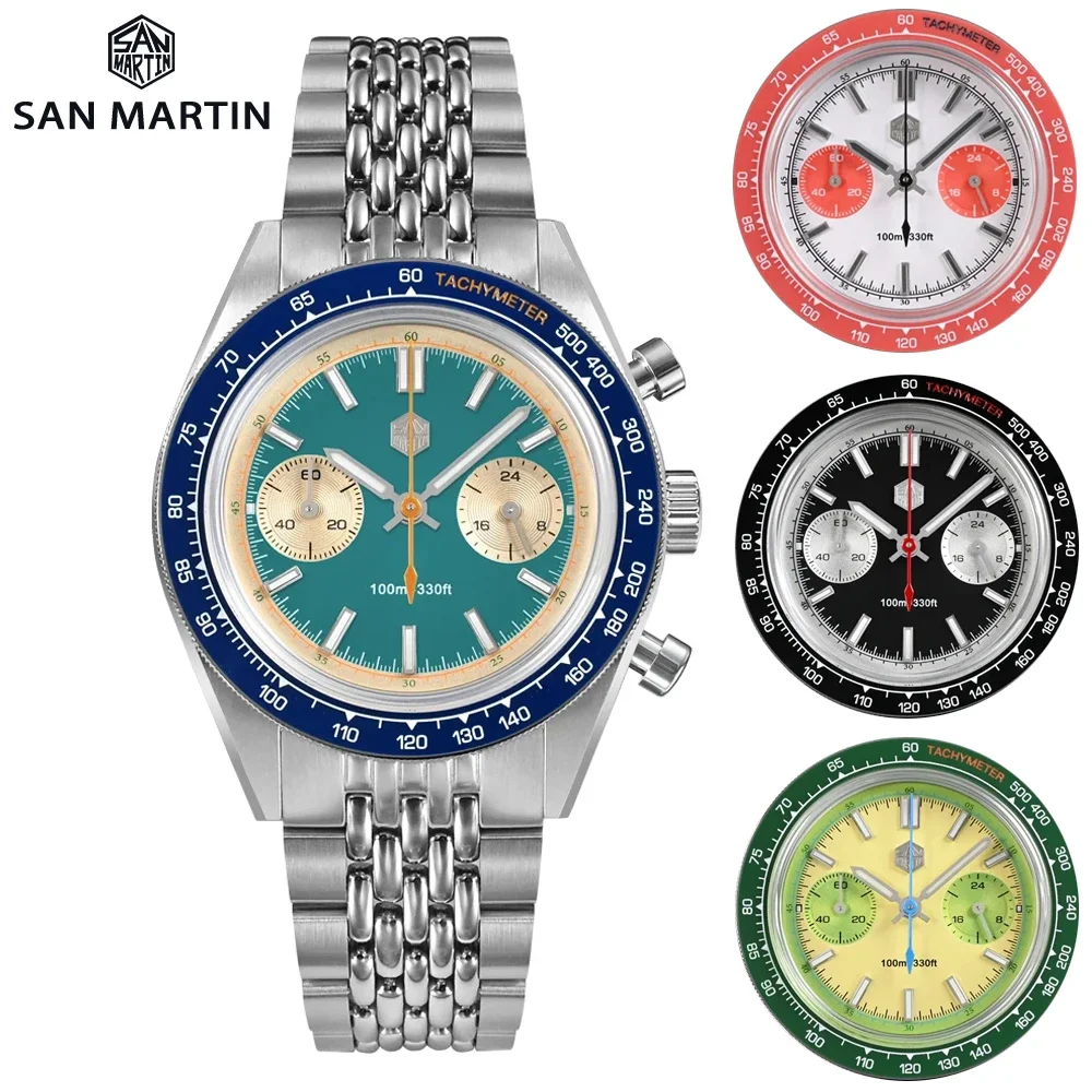 San Martin 39.5mm Chronograph VK64 Quartz Watch Original Design Men Sports Business Watches Sapphire Waterproof 10Bar Wristwatch