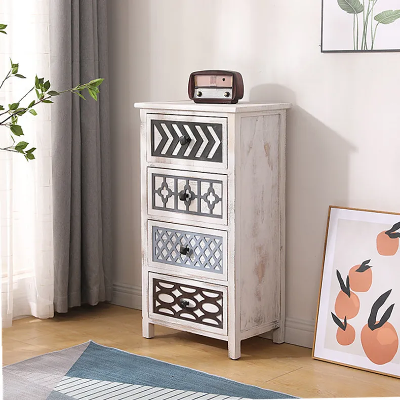 

Solid wood multi-layer drawer storage cabinet retro simple storage side cabinet combination finishing narrow cabinet