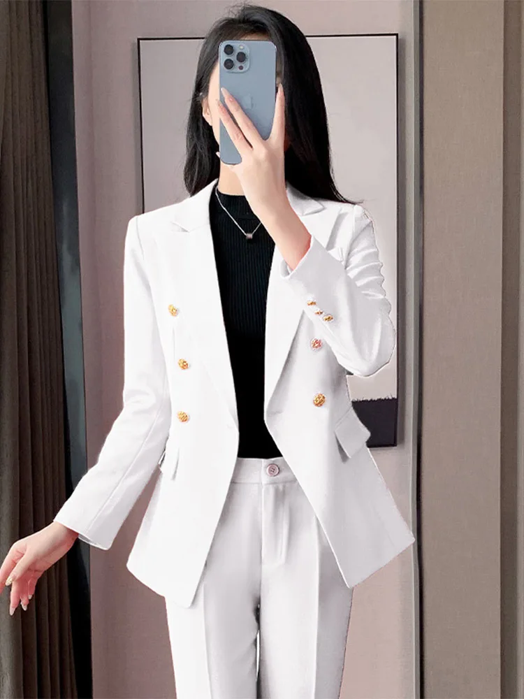 Abiti da lavoro uniformi femminili con pantaloni dritti elegante Blazer da ufficio per donna abbigliamento da lavoro pantaloni Suite nero bianco