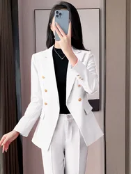 Female Uniform Business Suits with Straight Trouser Elegant Office Blazer Set for Women Work Wear Pants Suite Black White Red