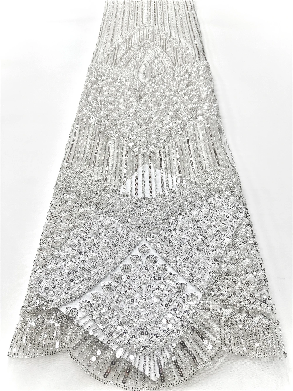 African Beaded Lace Fabric,High-Quality French Sequined Lace Fabric, Nigerian Mesh Chiffon Fabric, Madison Wedding Dress