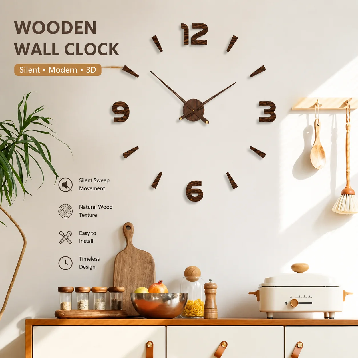 Handmade Retro Wall Clock – Silent Quartz Movement, DIY Decorative Art Piece for Living Room & Home Aesthetics