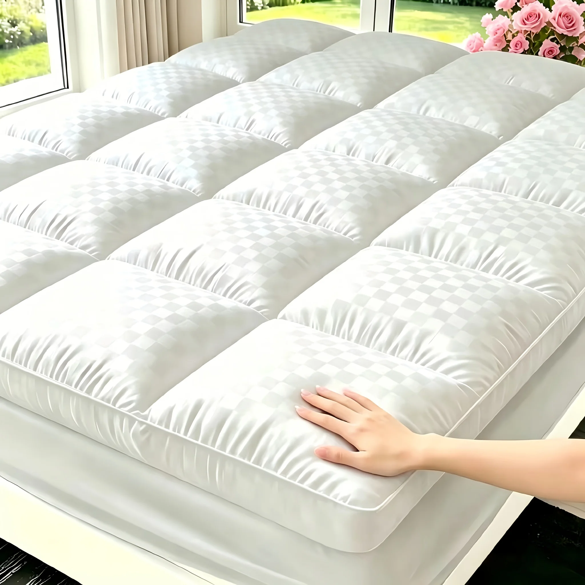 Mattress Topper, Mattress Pad Pillow Top Mattress Cover Quilted Fitted Mattress Protector Top Stretches up 8-21" Deep Pocket Cooling