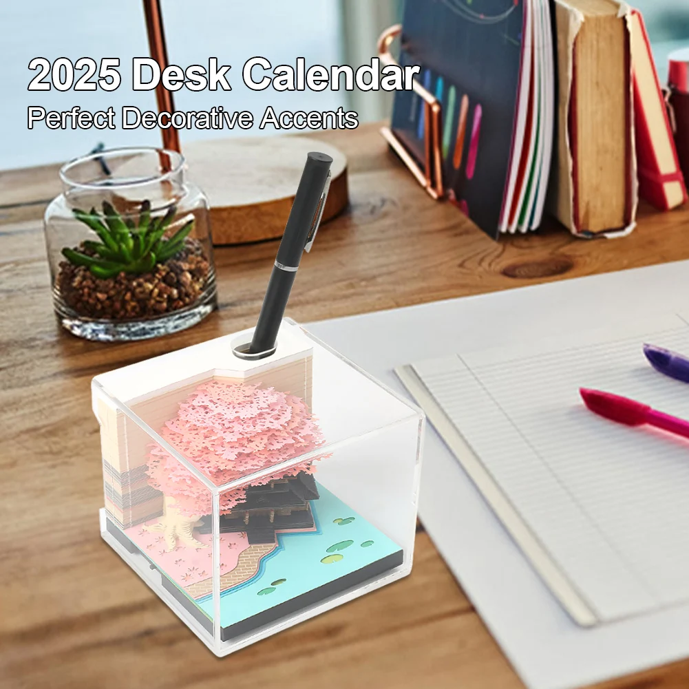 3D Desk Calendar 2025 Tear-Away 3D Paper Art Notepad with LED Light Memo Pad Calendar Decorative for Desktop Decoration