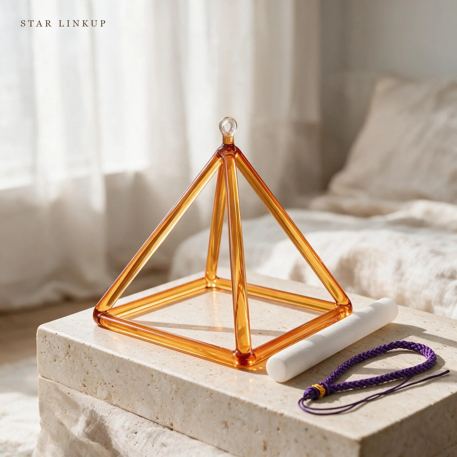 STAR LINKUP 3-9 Inch Orange Clear Crystal Singing Pyramid Sound Energy Healing Instruments Quartz Triangular Tower Yoga Meditation. Handcrafted crystal instrument with a warm, sustained tone for daily mindfulness and deep relaxation.