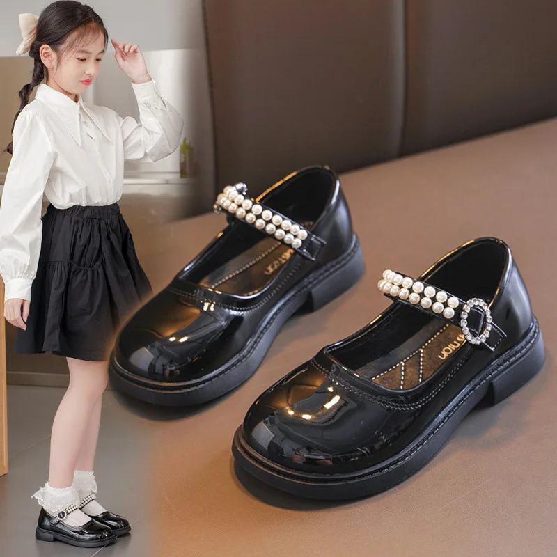 School Student Black Leather Shoes white Girls Fashion Princess Shoes 3-12Years Old Kids Performance Dress Shoes Children