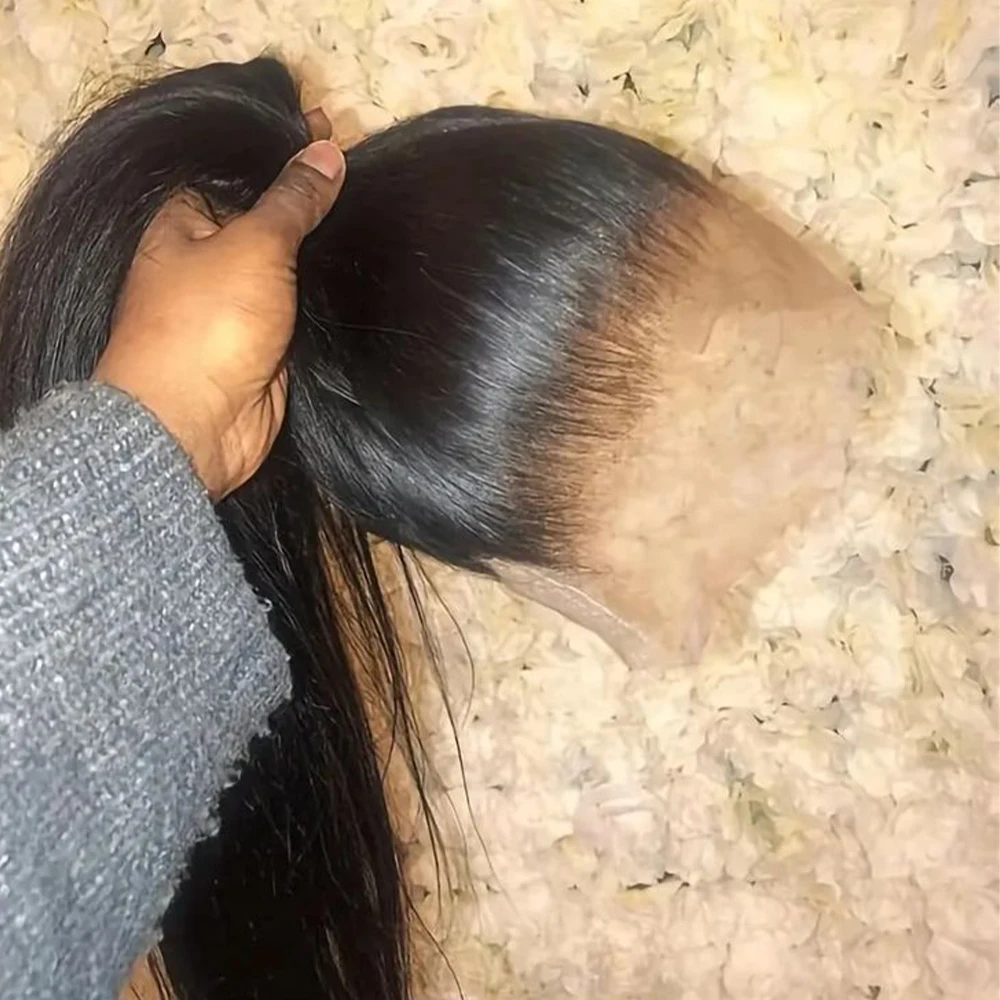 

360 Full Lace Wig 200 Density Natural Black Straight 360 Transparent Lace Front Brazilian Human Hair Wigs Pre Plucked for Women