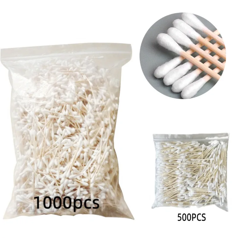 YS00068- Double ended cotton swab, nose and ear cleaning wooden stick, beauty cotton stick, makeup tool,  500 /1000PCS