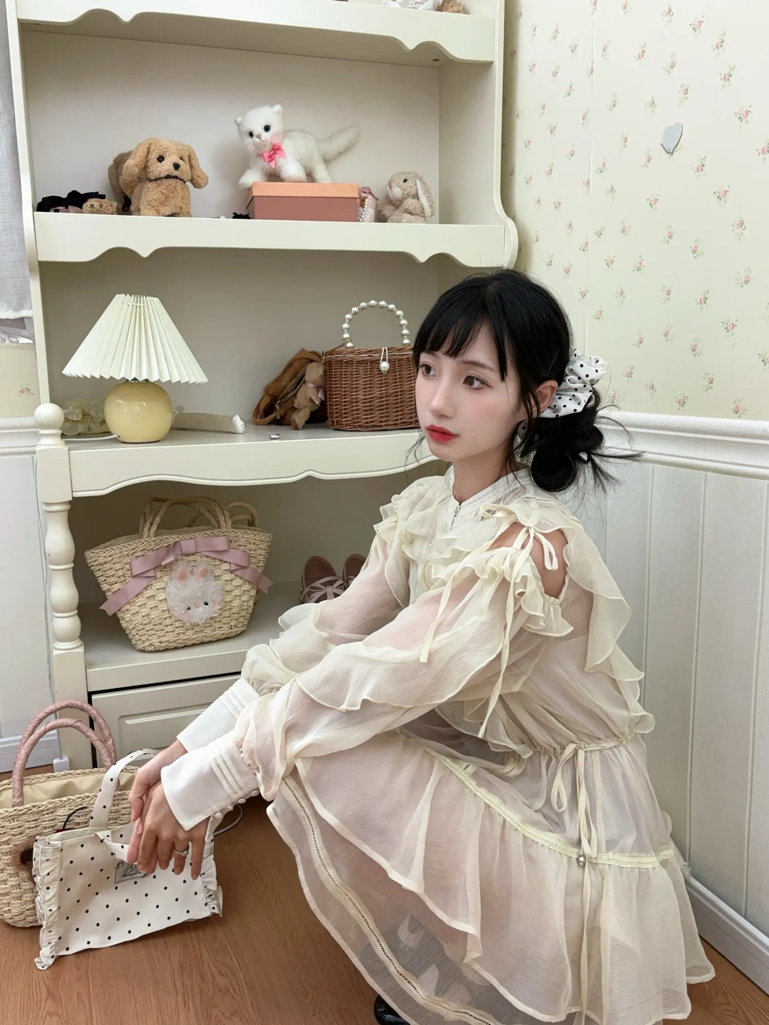 

Летнее плиссированное платье Sweet Honeyrubao с открытыми плечами и завышенной талией в японском стиле для девочек, из полиэстера, с коротким рукавом