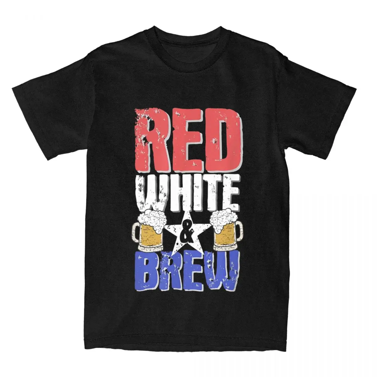 Awesome Red White And Brew 4th Of July Gift T-Shirt for Men Pure Cotton T Shirt Vintage USA Beer Novelty Tees Summer Tops