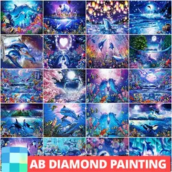 AB Drills New Diamond Painting Dolphin Mosaic Art Kits Cross Stitch Diamond Embroidery Animal Sea Beads Picture Handmade Hobby