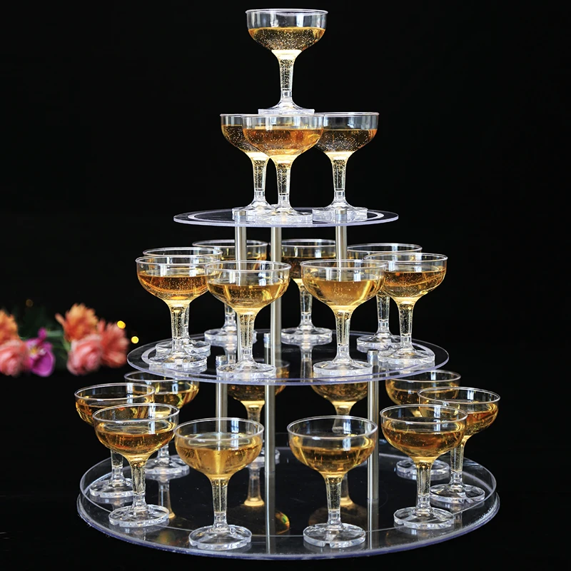 

New Champagne Wedding Props Three Five Layers Acrylic Plastic Wine Tower Shelves Birthday Party