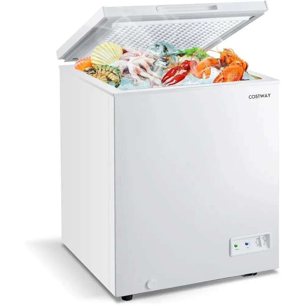 5 Cu. Ft. Single Door Deep Freezer, Adjustable Temperature from -11° to 10°, Portable with Removable Basket, Ideal for Bars, RVs