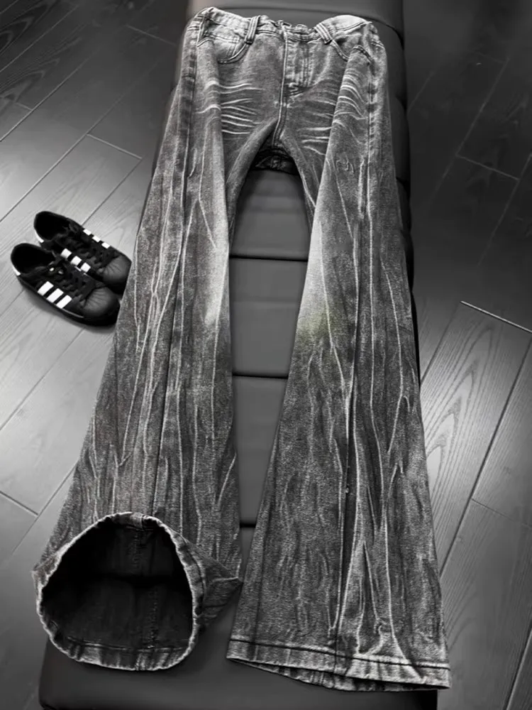 

Джинсовые джинсы Slim Fit Thiened Fce Waed Knife, мужские осенне-зимние прямые брюки-колокольчики, повседневные уличные брюки