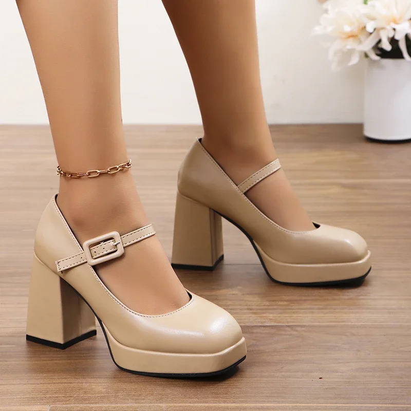 High Heels Mary Jane Shoes Women 2024 Spring New Fashion Chunky Platform Pumps Woman Ankle Buckle Party Lolita Shoes Plus Size