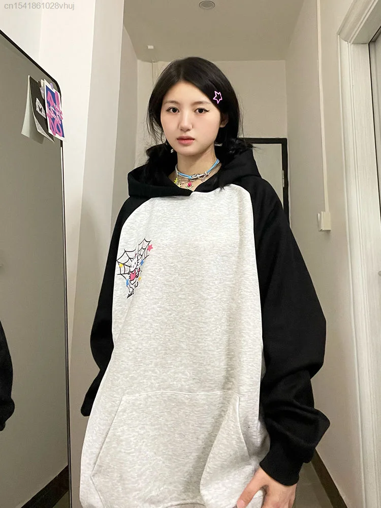 Sanrio Hello Kitty Spider Web Hoodie Women Yk2 Thick Sweet Cute Devil Kuromi Hooded Pink Tops Female Y 2k Hip Hop Harajuku Tops