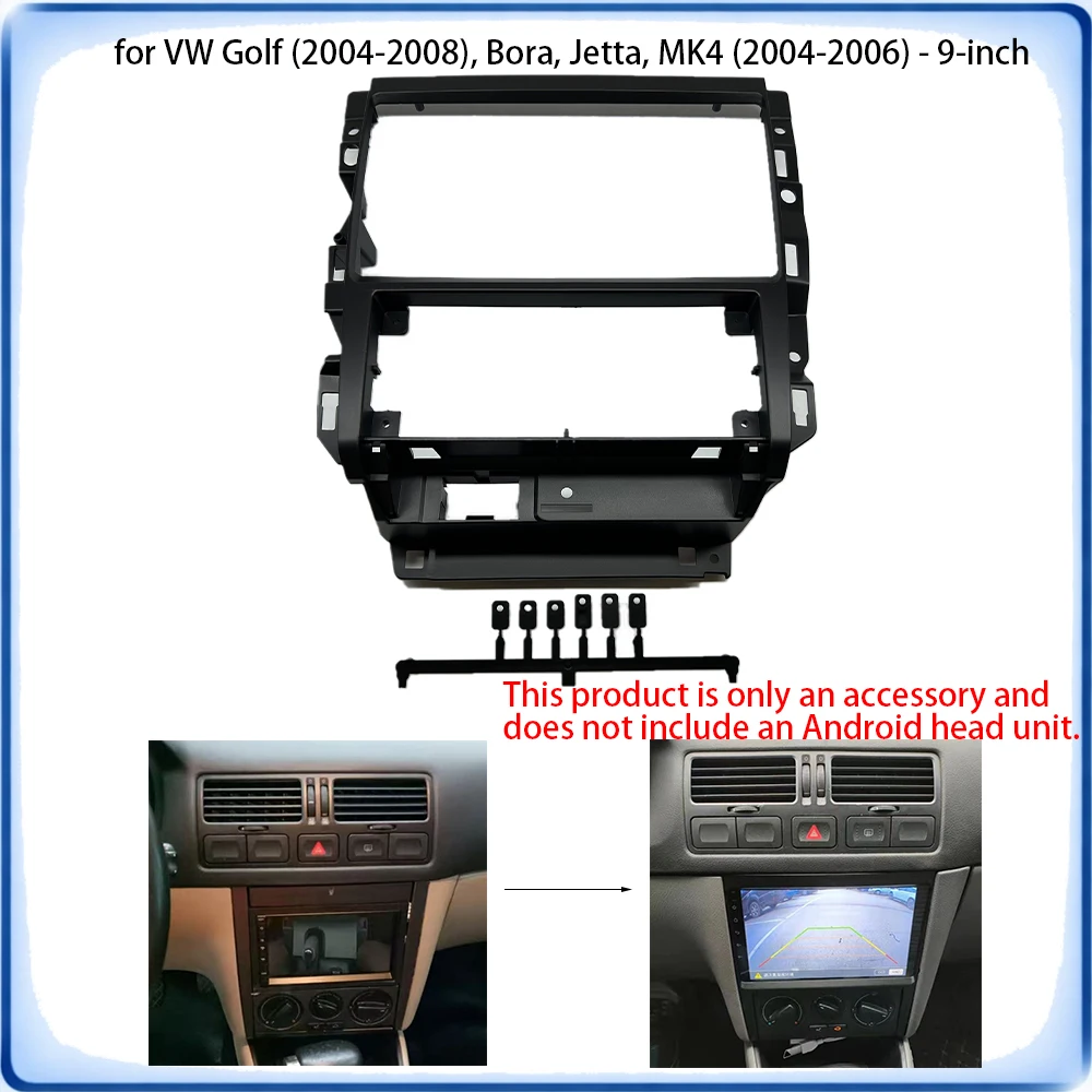 Car Radio Fascia Frame For VW Golf MK4 Bora Jetta 2004-2008 9 inch Stereo Panel Wiring Harness