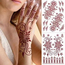 Brown Henna Tattoos for Women Waterproof Temporary Tattoo Stickers  for Hand Flower Fake Tattoo for Wedding Festival Body Art