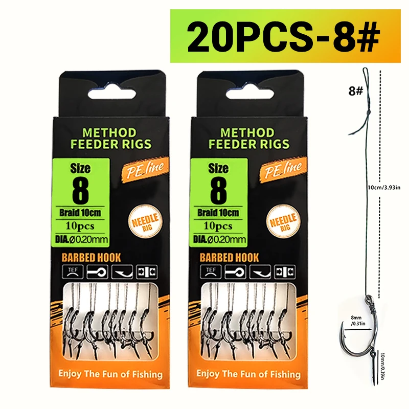 Karpfenangeln-Rigs vorgebunden, Method Feeder & Hair Rigs mit geflochtener Schnur und Widerhaken (Größe 6,8,10,12), für Karpfen und Karausche Ca