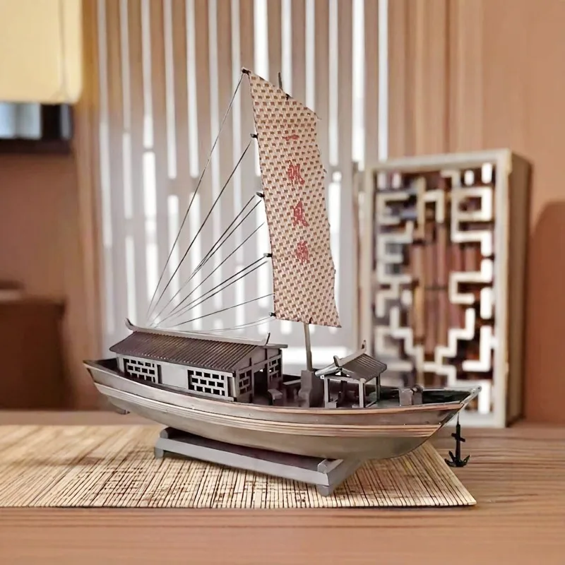 Retro Wooden Ship Model Chinese Junk Sailboat Ornament Home Study Table Decor Art Craft Gift