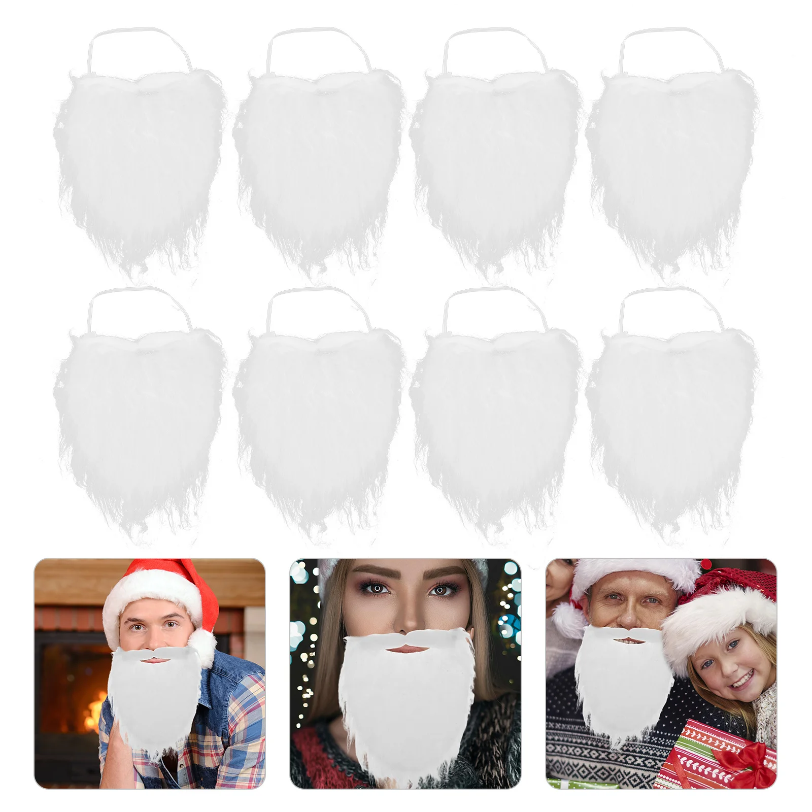 12pcs White Fake Beards Christmas Santa Mustache Old Man Costume Halloween Cosplay Party Props Gnome Wizard Beard Mens Facial #1