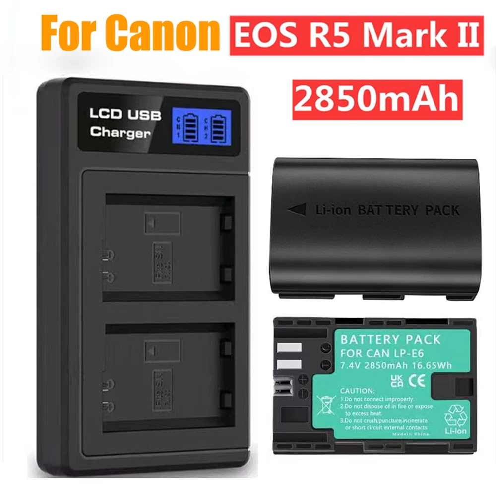 For Canon Camera EOS 5DS R 5D EOS R5 R6 R7 Mark II 5D Mark III 6D 7D 60Da 70D 80D 90D 2850mAh LP-E6 Battery and LED USB Charger