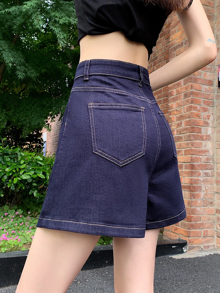 Ropa de calle informal, faldas de talla grande, pantalones cortos para mujer, minifalda vaquera holgada de corte en A con una hilera de botones, Culottes de algodón, pantalones cortos