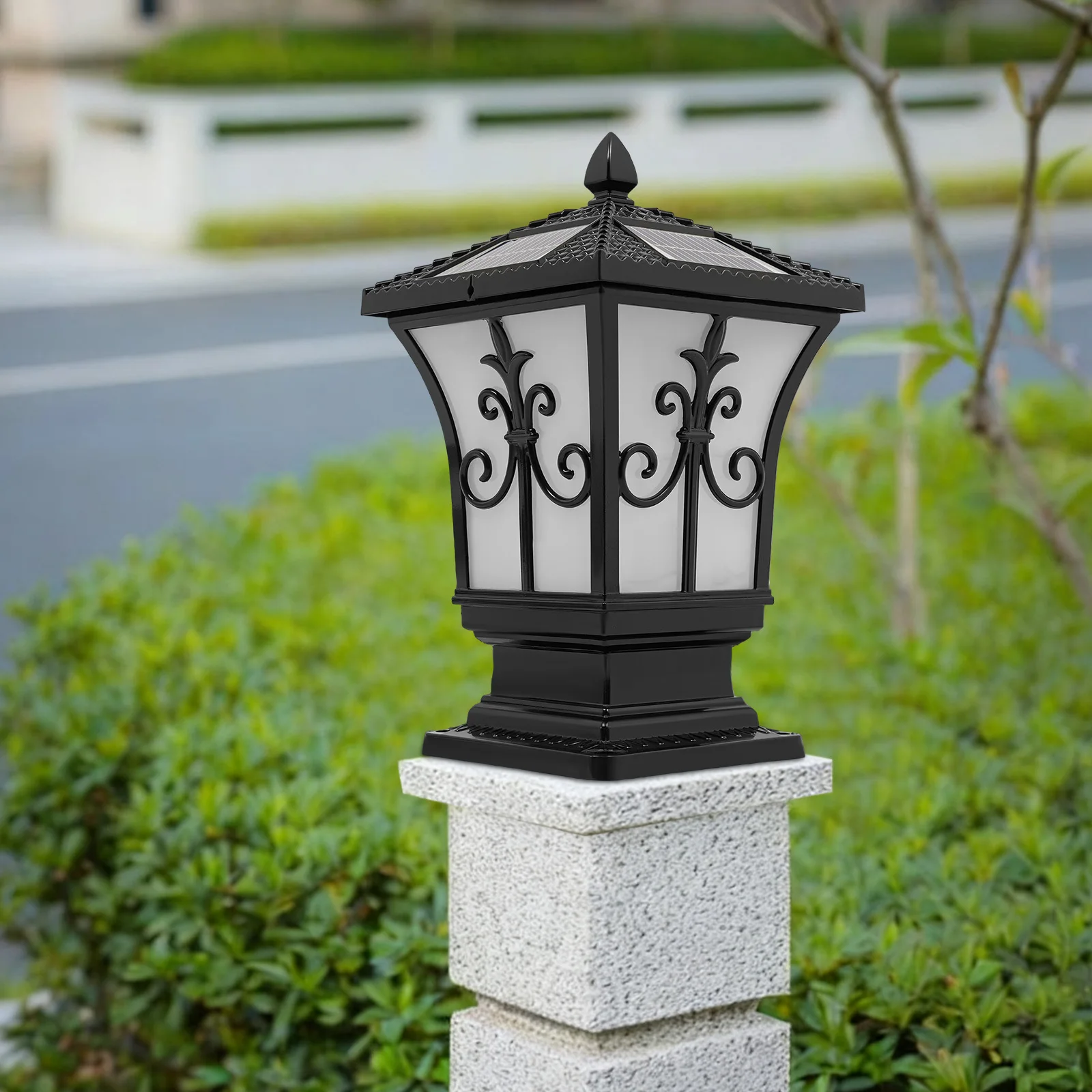 Elegante lampada da palo: design nero/bianco, illuminazione soffusa per giardino/camino, durevole e artistico
