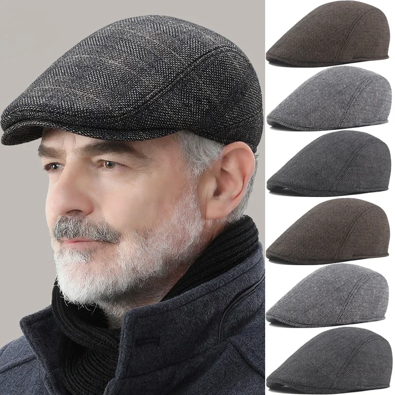 Moda Berety Mężczyźni Wysokiej jakości jesienno-zimowa wełniana czapka w jodełkę Płaska czapka Klasyczny artysta Malarz Kapelusz Męskie berety Gorras