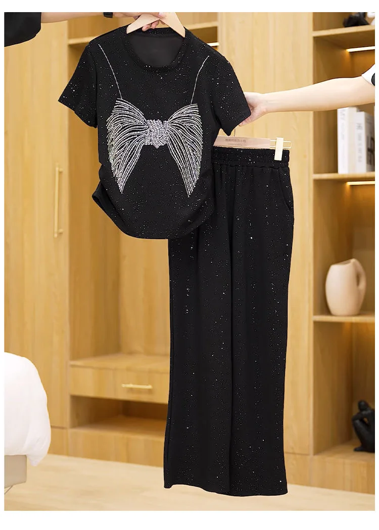 Women Summer Spring Tops Short Sleeveless Tees Shorts Pants Wide Leg Full Long Pant T Shirts Suit Loose Casual Suits Sets