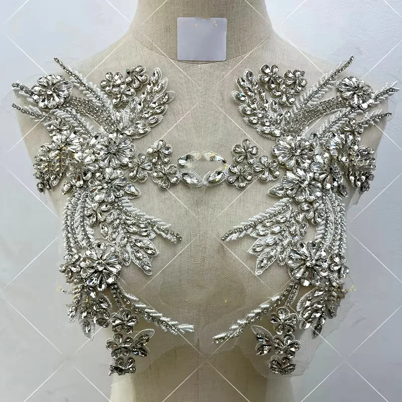 Sample Luxury Handmade Diamond DIY Headscarves Material  Evening Dress Neck Fabric Beading Crystal Tulle Apparel Decoration