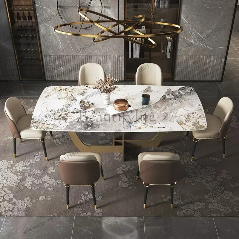 Light luxury Pandora bright rock slab dining table modern simple home