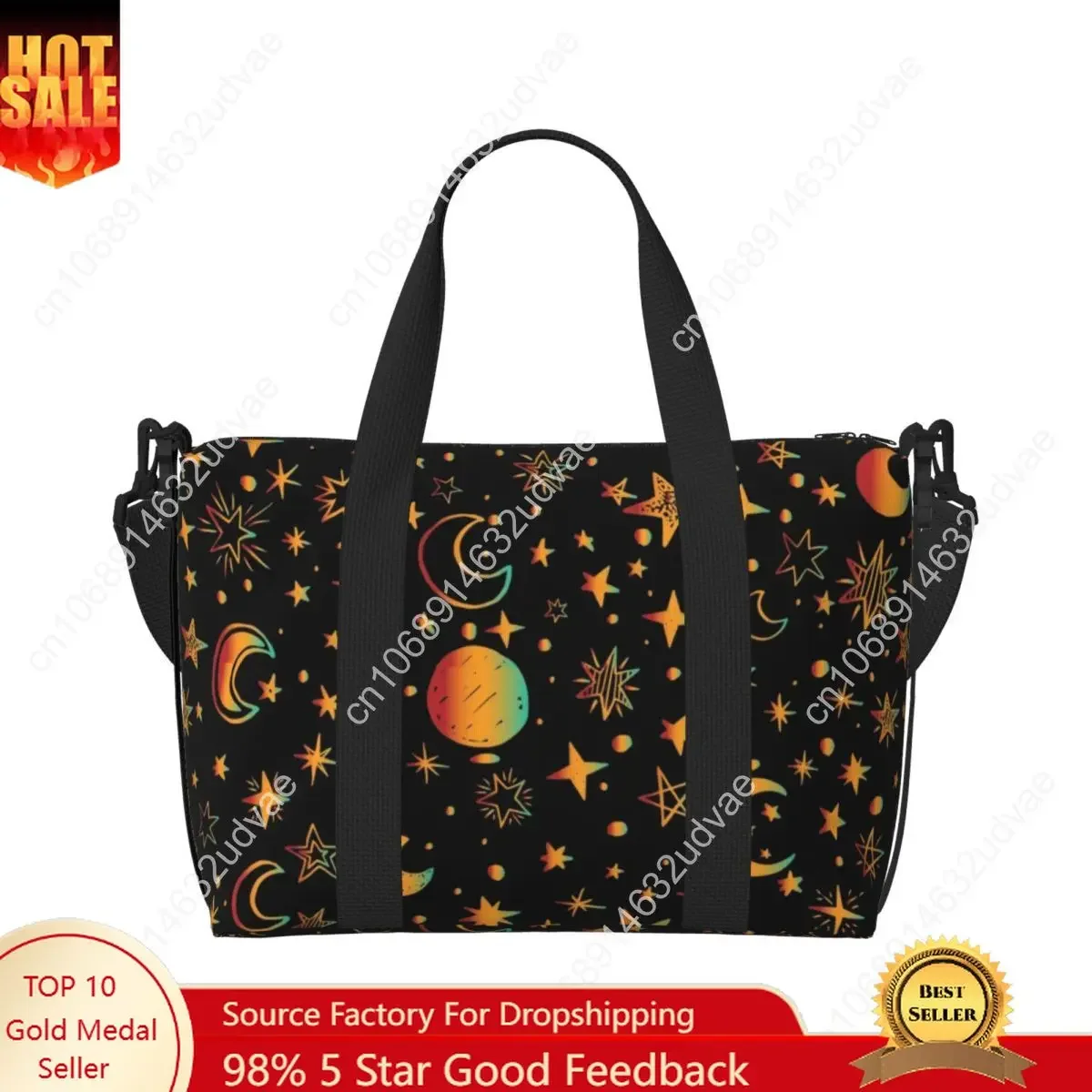 Bolsa de Mano Grande Personalizada con Diseño de Luna y Estrellas Celestiales para Mujer, Bolsa de Compras, Gimnasio, Playa y Viajes con Diseño Espacial, Universo y Astronomía