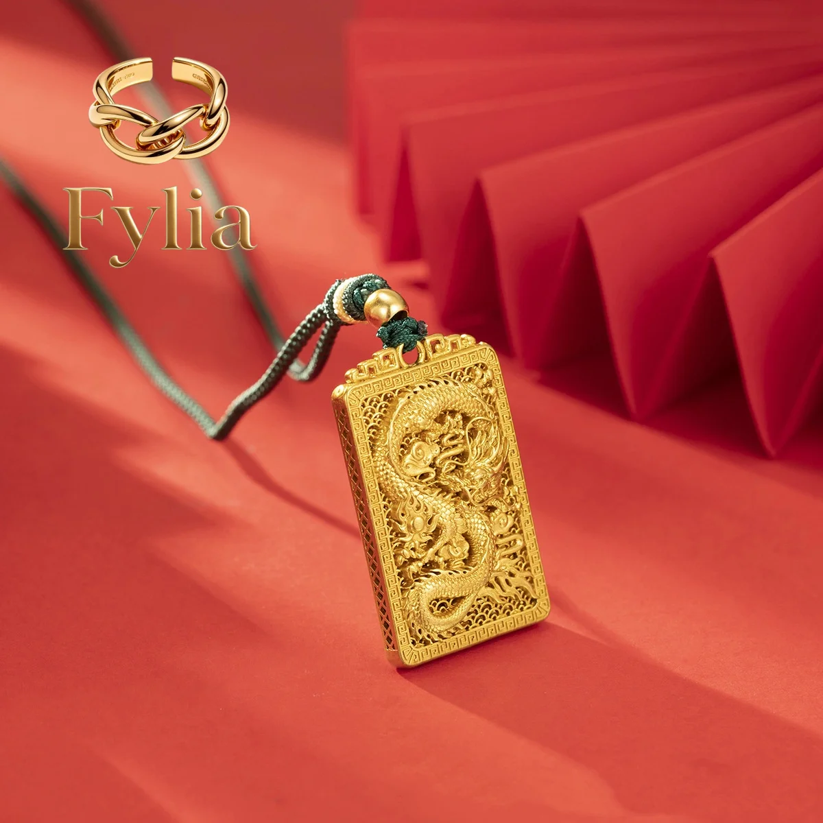 Fylia Jewelry  9999 24K real gold dragon teng domineering pendant ancient method golden national style divine beast totem jewelr