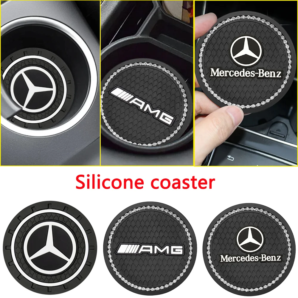 2pcs New Non-slip Car Water Cup Pad Rubber Mat For Mercedes Benz AMG A B GLC W108 W124 W169 W176 W177 W190 W201 C180 Accessories