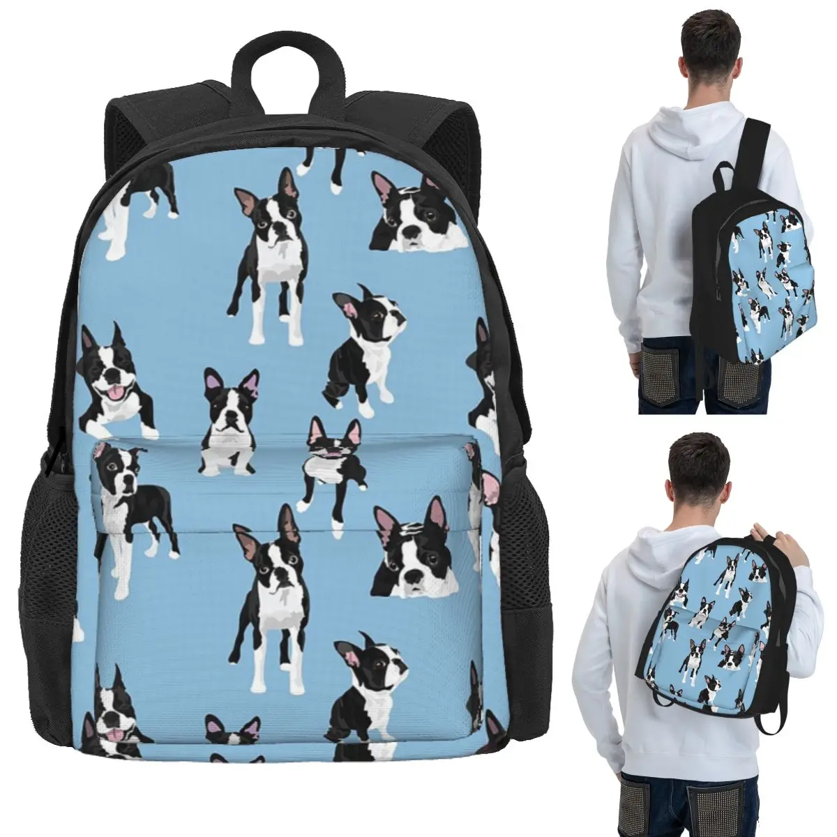 Boston Terrier Cute Dog Student Backpack School Bag Hiking Travel Daypack for Men Women Bookbag Shoulder Bags