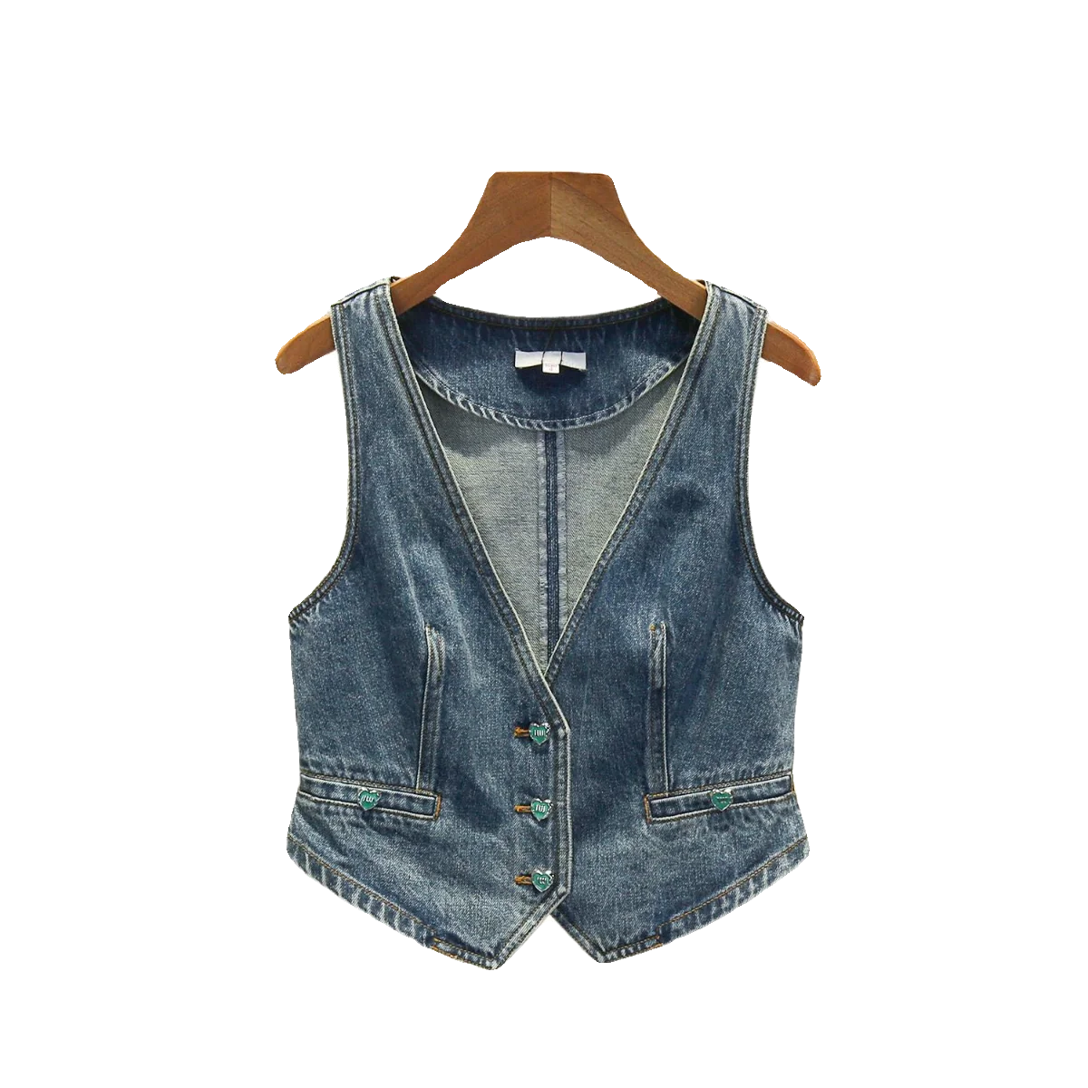 Haut de gamme pour femmes ort V-Ne coeur bouton Denim gilet haut été 2025 à la mode pour les déplacements Sle couleur Pure disponible dans d'autres compagnies...