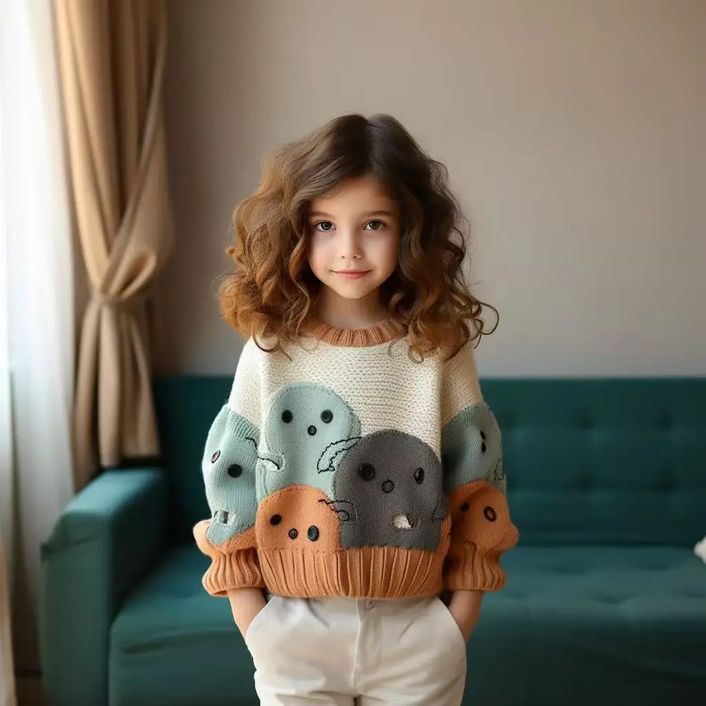 

Children's Cartoon Sweater for Boys and Girls Spring and Autumn Woolen Sweater Design Art Internet Celebrity Trend Cute Top