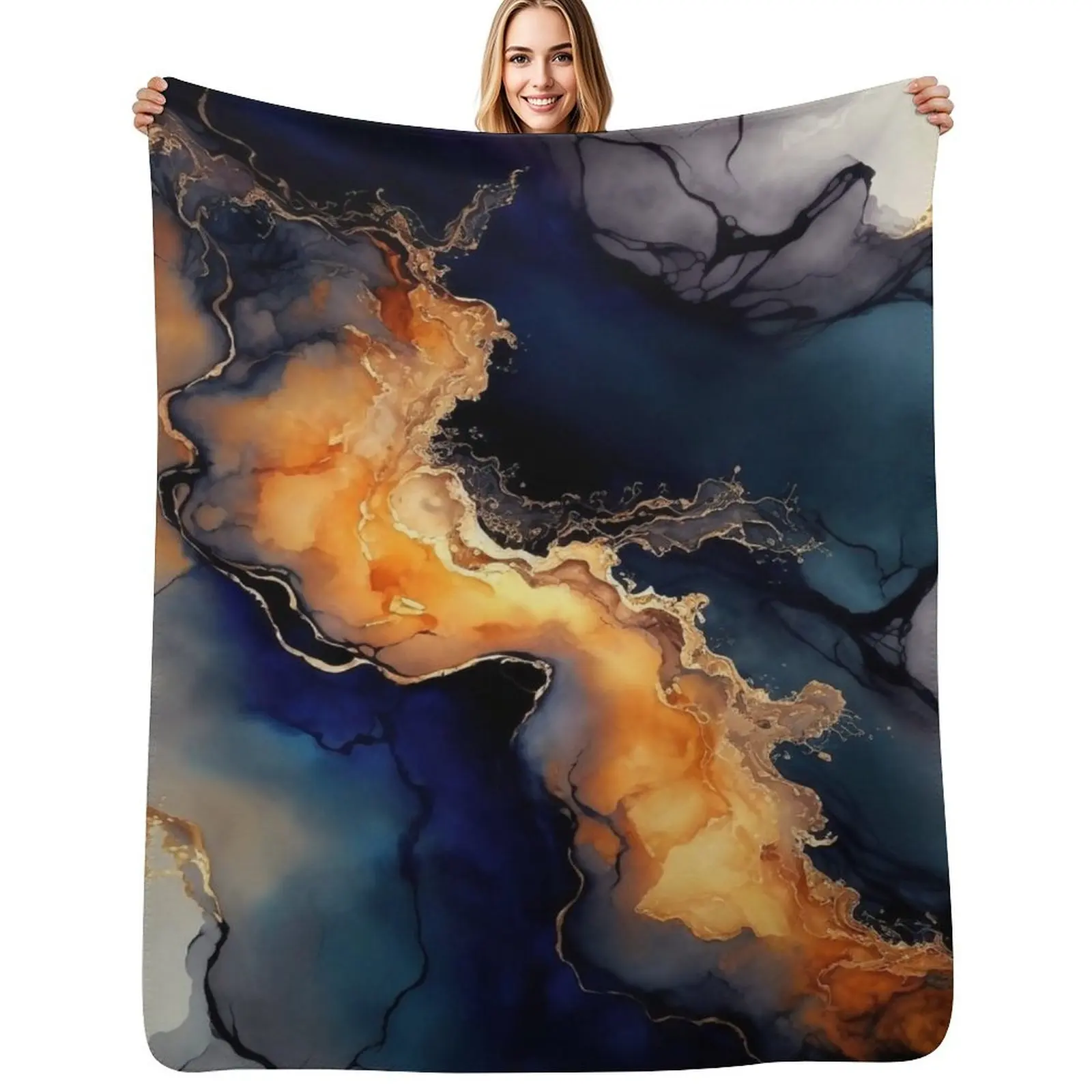 Volcanic Waves - Abstract Alcohol Ink Resin Art Throw Blanket Bed For Baby Moving Beach anime Blankets