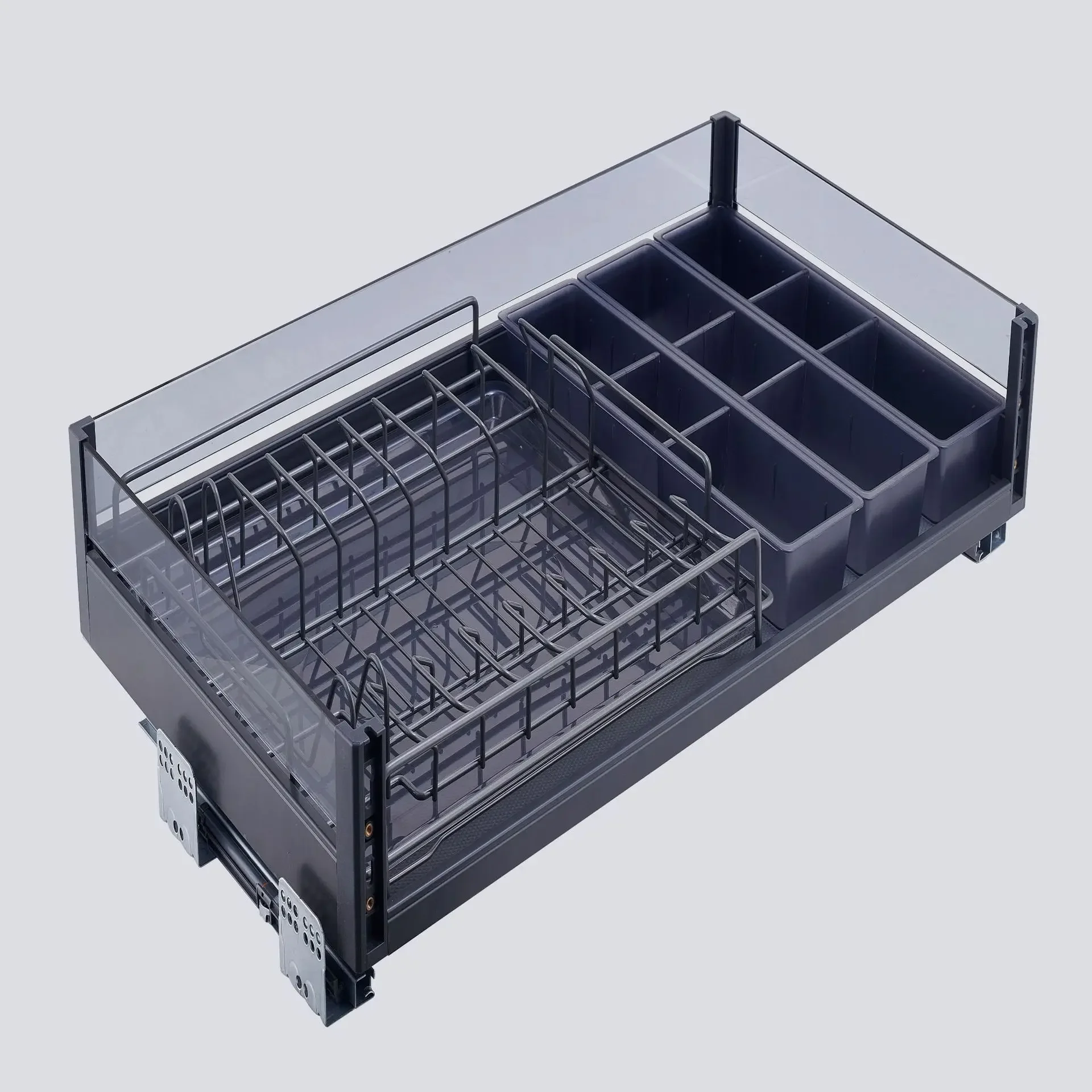 Support customized size, aluminum alloy glass combination drawer basket, multi-functional dish basket, free matching
