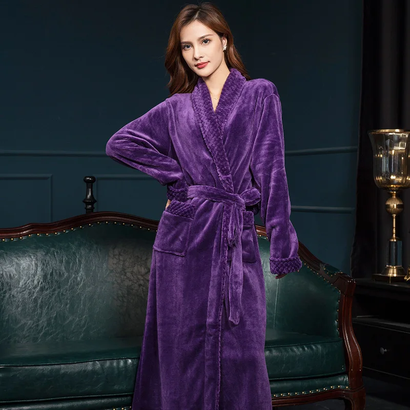 Sexy Female Bathrobe Sleepwear Flannel Nightgown Couples Men Women Lengthened Thickened Casual Home Clothes Coral Fleece Robe