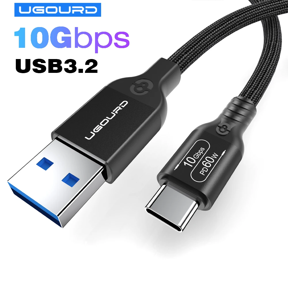 Kabel USB3.2 USB3.1 Gen2 10 Gb/s Kabel USB-A do USB typu C 3A 60W Szybkie ładowanie 10G Przewód transferu danych USB-C do dysku twardego SSD