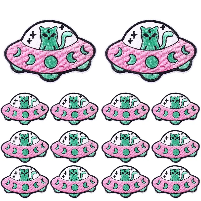 5PCS Space UFO Cat Embroidered Patch Cartoon Animal Cat Duck Patch Iron On Patches For Clothing Thermoadhesive Patches Sew DIY