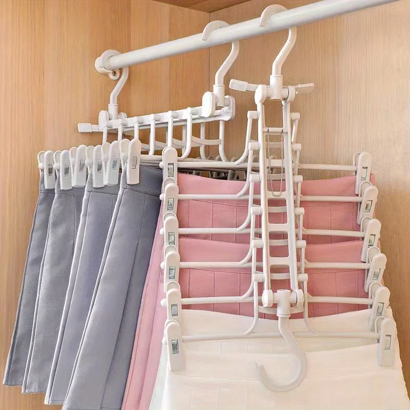 1pc Foldable Multi-Layer Pants Hanger - Space-Saving, Non-Slip Plastic & Stainless Steel Magic Trouser Rack for Closet Organizat