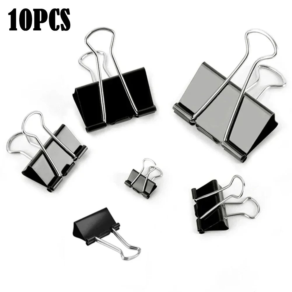 Black Metal Binder Clips, Letter Clip Papel, Notas Holder Clamp, Binding Supplies, Tamanho grande, 15mm, 19mm, 25mm, 32mm, 10Pcs, Lot