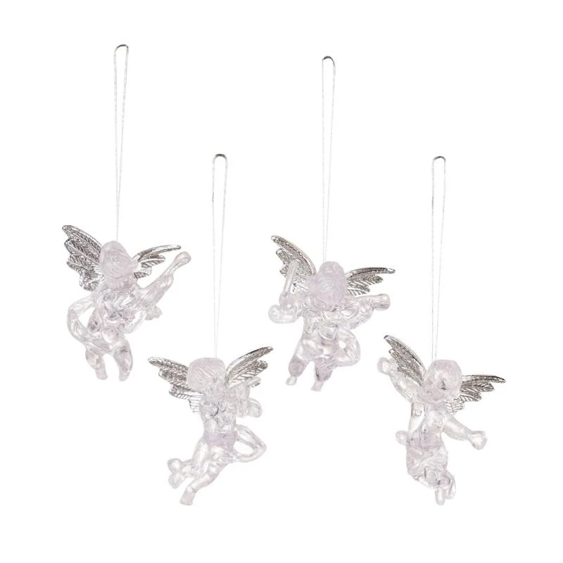 

652F 4pcs Clear Angelic Christmas Tree Pendants Christmas Clear Angelic Hangings for Doorways and Window Decoration